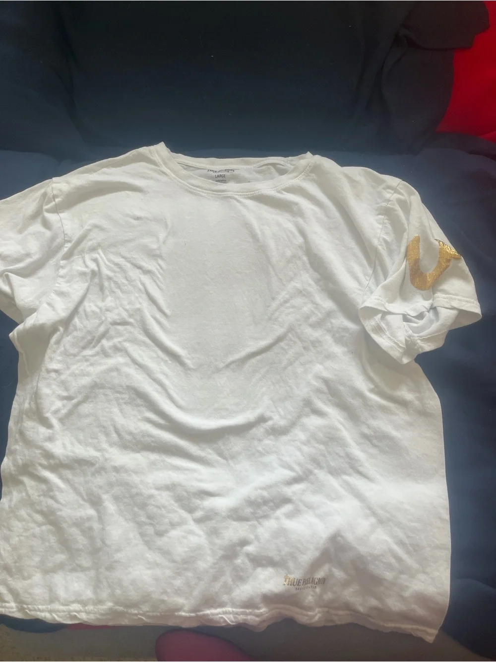 True Religion White Short-Sleeve Tee with Gold Sleeve Accent